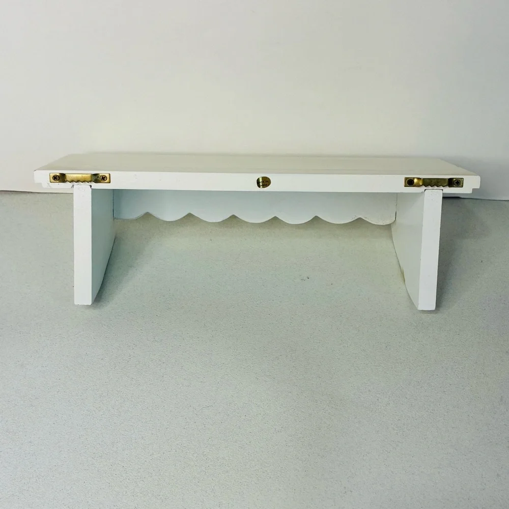White Floating Shelf 12 Inch Length Plate Notch Scalloped Edge Minimalist